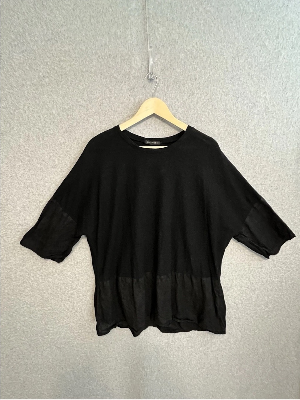 Cut Loose Linen Cotton Blend Top Womens Sz O/S‎ One Size Black 3/4 Sleeve Bias